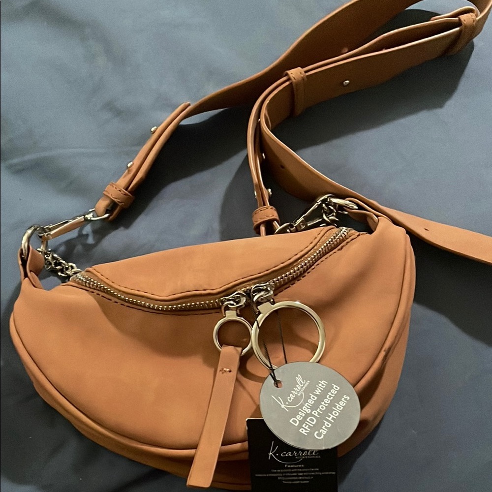 K-Carroll Camel Crossbody Bag with Silver Hardware